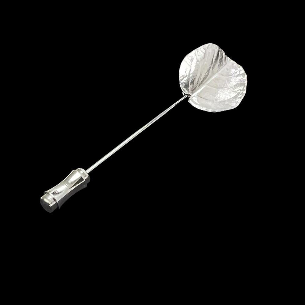 Vintage Trifari Leaf Stick Pin Silver Tone Lapel Signed Costume Jewelry Classic